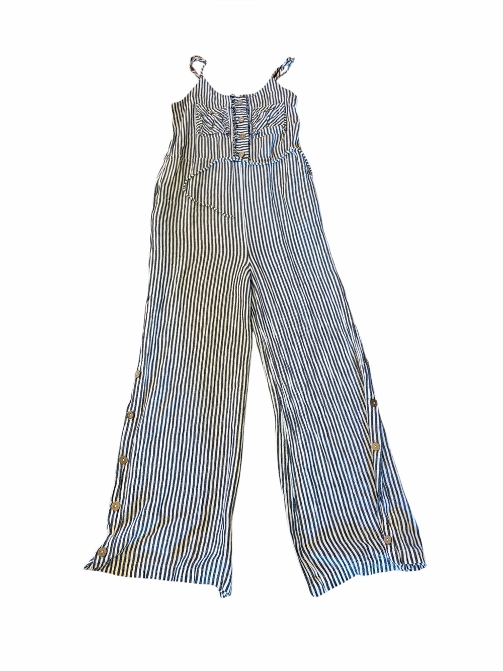 ELLOR Catalina Grey Stripe Wide Leg Jumpsuit Linen Blend